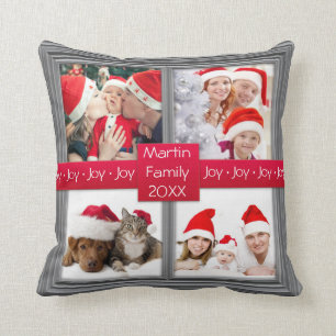 Coussin Coutume du collage de photo d'argent de Joyeux