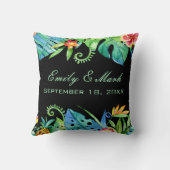 Coussin Coutume noire florale tropicale de mariage (Verso)