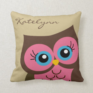 Coussin Coutume rose personnalisée de hibou