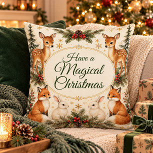 Coussin Couverture de Noël magique cerf renard et lapin de