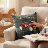 Coussin Couverture de nom de nurserie à carreaux avec voit