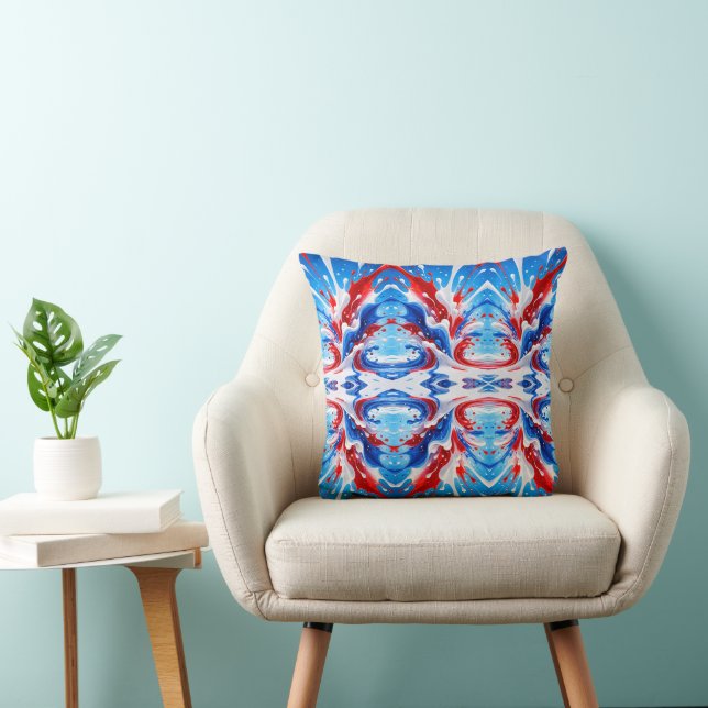Coussin Couverture Éclaboussure Rouge Blanc et Bleu (Chaise)