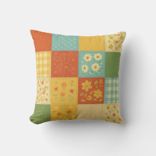 Coussin Couverture patchwork jaune bleu de ferme rustique