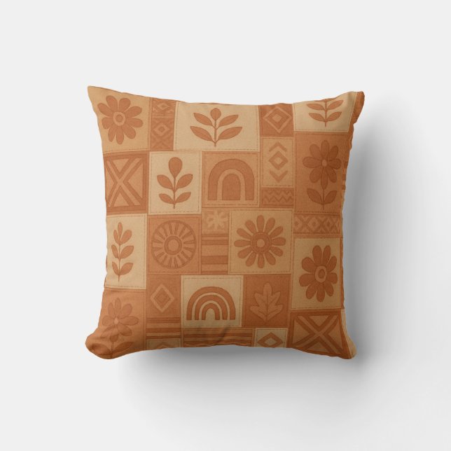 Coussin Couverture Patchwork Terracotta Floral Maison de C (Recto)