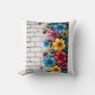 Coussin Couverture Sherpa Mur de Briques Floral