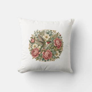 Coussin Couvre-lit botanique à médaillon floral de colibri