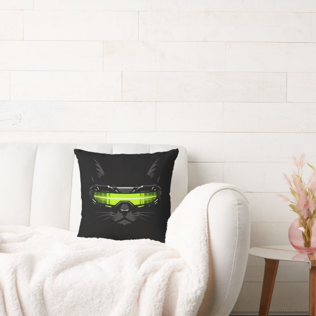 Coussin Couvre-lit Chat Stealth Cyberpunk Vert Néon pour s (Canapé)