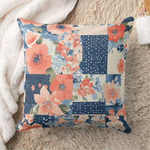 Coussin Couvre-lit en patchwork floral Americana en marine