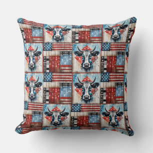 Coussin Cow American Flag Folk Art
