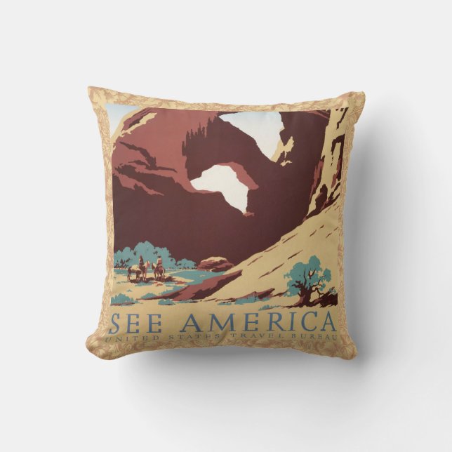 Coussin Cow-boy Désert Vintage Western Chevaux  (Recto)