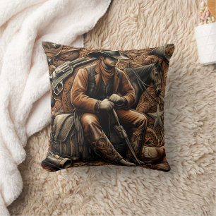 Coussin Cowboy à pistons : Portrait Ouest sauvage