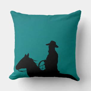 Coussin Cowboy & cheval silhouette sur arrière - plan vert