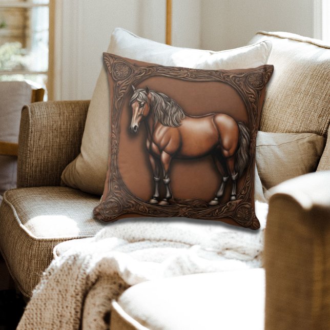 Coussin Cowboy Pays occidental Cheval Equestre Brown (Créateur téléchargé)
