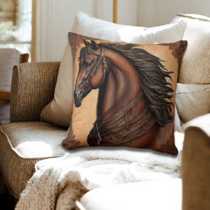 Coussin Cowboy Pays occidental Cheval Equestre Brown