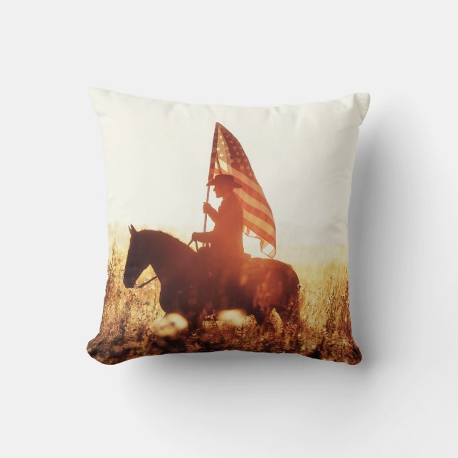 Coussin Cowboy Portrait USA Flag Thème. (Recto)