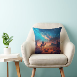 Coussin Cowboy Western Désert Nuit Promenade Cactus