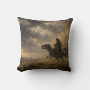 Coussin Cowboys chevauchant des dinosaures à travers une t