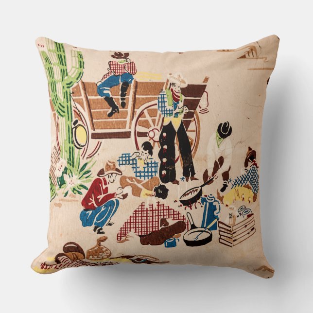 Coussin Cowboys - Papier peint Vintage - Wild West (Recto)