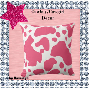 Coussin Cowgirl Thème Cowhal rose et blanc