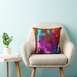 Coussin Coyote Art Abstrait Saguaro Cactus Désert Brown