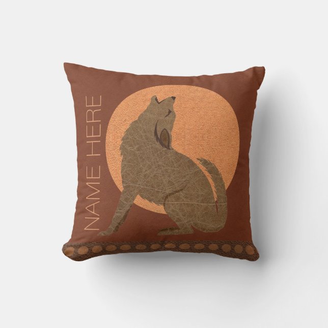 Coussin Coyote rustique Sud-Ouest Faux Cuir Décor Maison (Recto)