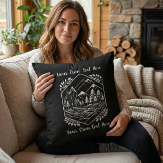 Coussin Cozy Cabin Decor River Mountain Your Text