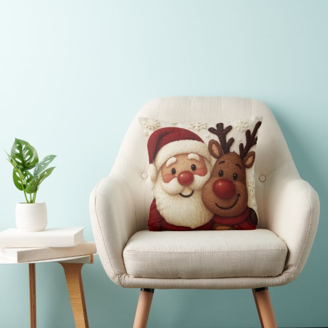 Coussin Cozy Christmas Santa & Reindeer Throw Pillow (Chaise)
