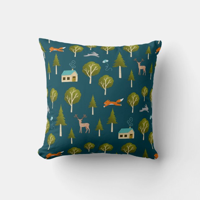 Coussin Cozy Forest Cabin and Animals (Recto)