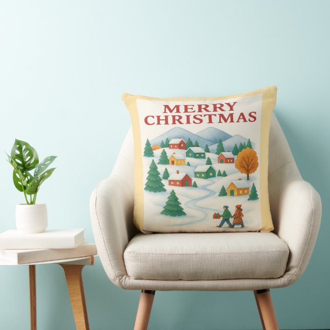 Coussin Cozy Merry Christmas Winter Village Pillow (Chaise)