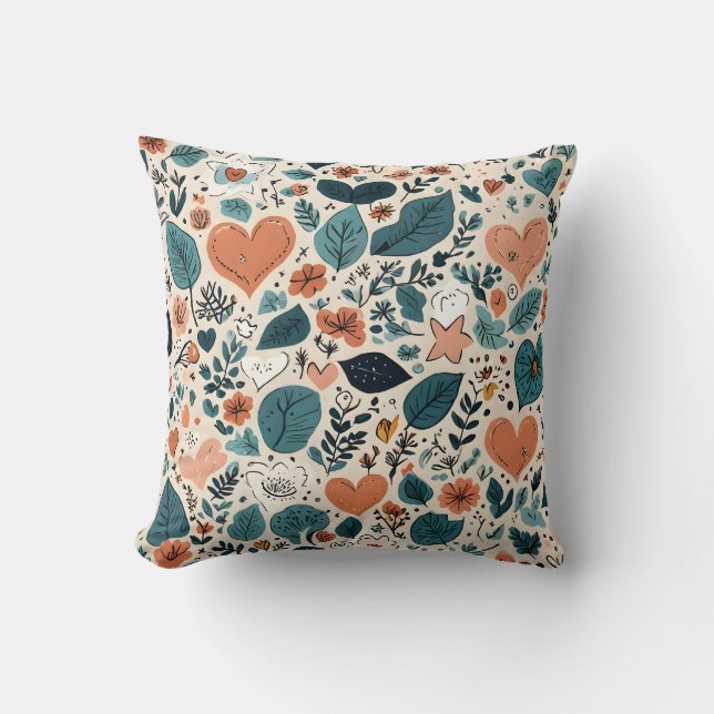 Coussin Cozy Pastel Floral & Geometric Pattern Pillow (Recto)