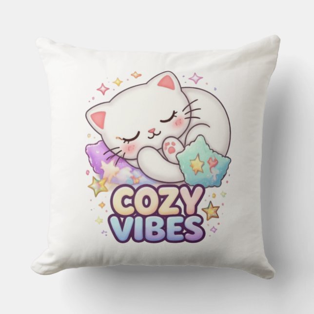 Coussin Cozy Vibe Cat Sticker | Cute Sleeping Cat  (Recto)