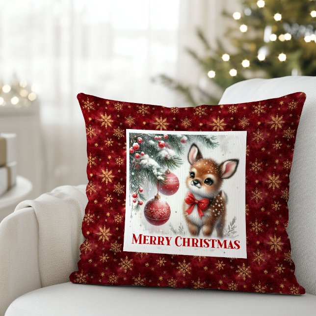 Coussin Cozy winter scene baby deer kids room decor  (Cozy winter scene baby deer kids room decor (50))