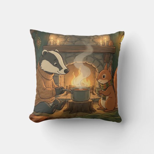 Coussin Cozy Woodland Campfire Animals Throw Pillow devien (Recto)