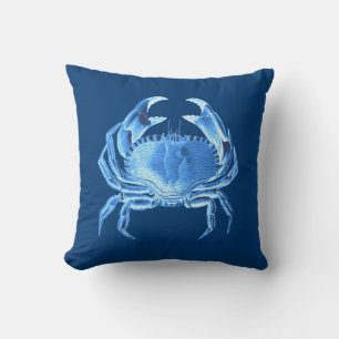 Coussin Crab Sea Life Imprimer, Indigo Blue and White