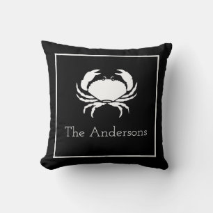 Coussin Crabe blanc sur noir Nom de famille moderne