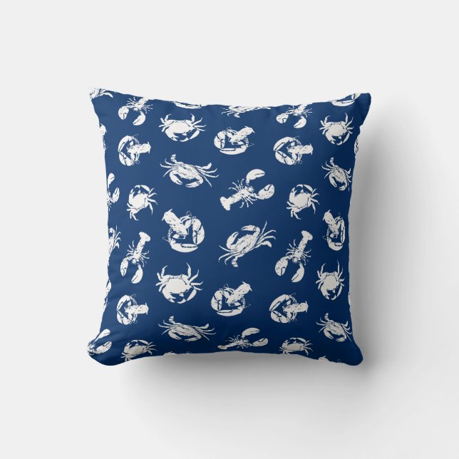 Coussin Crabe bleu et blanc et homard de la Marine (Recto)