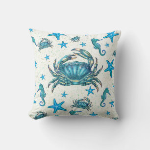Coussin Crabe bleu moderne de plage Étoile de mer Hippocam