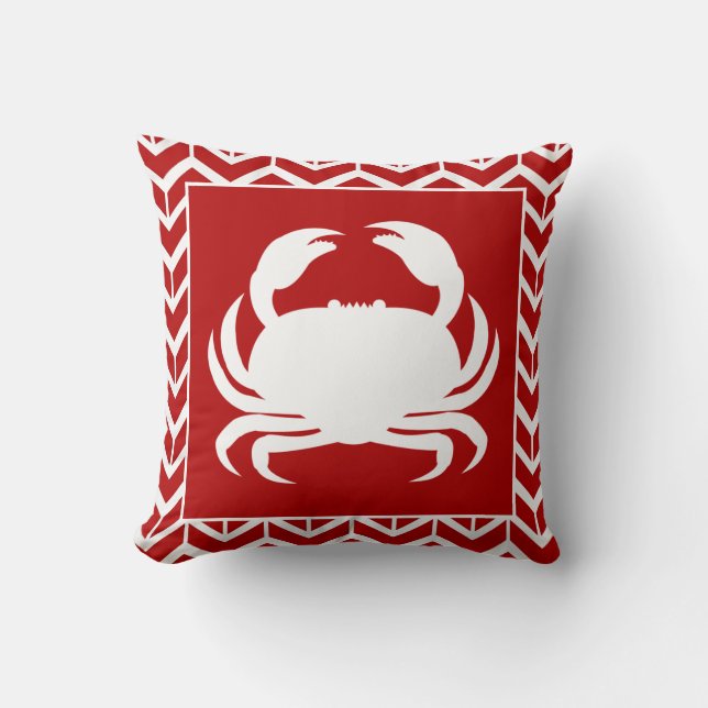 Coussin Crabe Rouge Blanc Herringbone Côtière Moderne Naut (Recto)