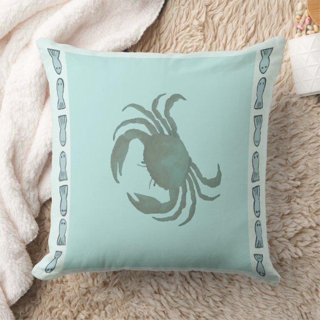 Coussin Crabes Côtiers Avec Poisson Frontière Bohème (Couverture)