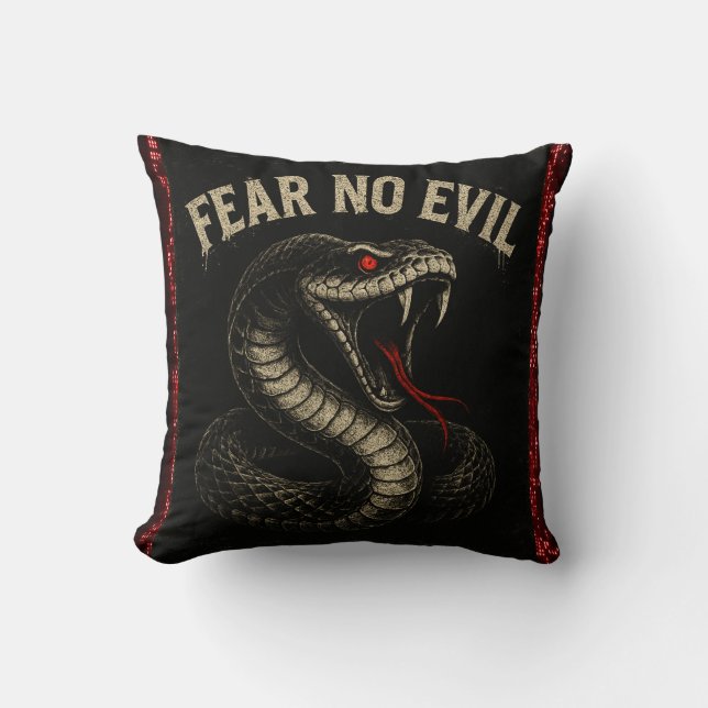 Coussin CRAINTE NO EVIL - Fierce Black Cobra Snake Graphic (Recto)