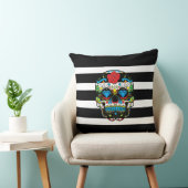 Coussin Crâne à sucre mexicain avec rayures noires Blan po (Chaise)