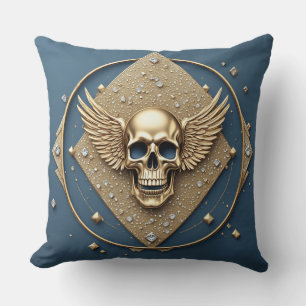 Coussin ☠️ Crâne ailé doré Cadeau gothique pour motards 💎