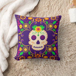 Coussin Crâne avec Fleurs Día de los Muertos Jeter oreille