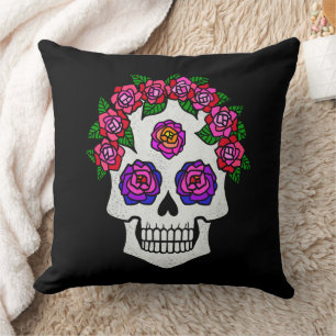 Coussin Crâne avec Halloween Rose