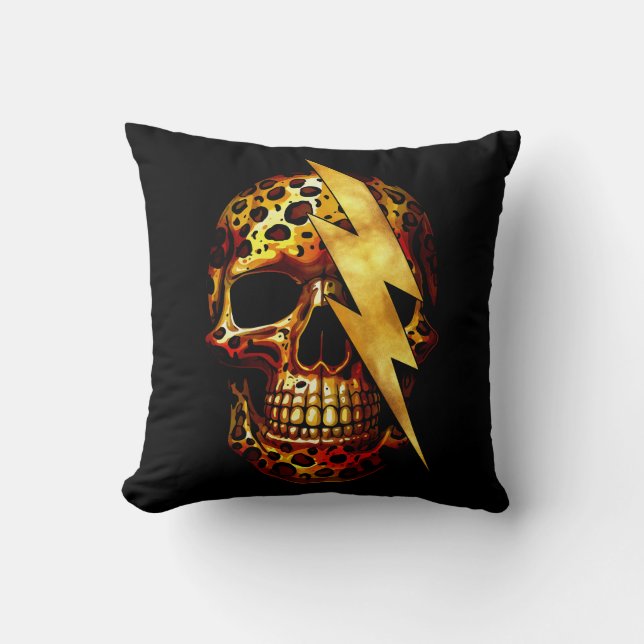 Coussin Crâne avec impression léopard et paillettes dorées (Recto)