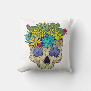 Coussin Crâne, cristaux, succulents, sur Arrière - plan lé
