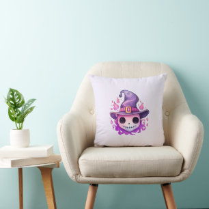 Coussin Crâne dans un chapeau de sorcière Fantaisiste