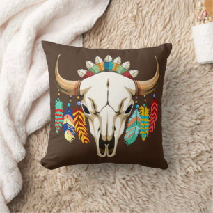 Coussin Crâne de Buffalo Emblème Amérindien