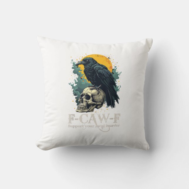 Coussin Crâne de corbeau drôle design lune F-Caw-F (Recto)