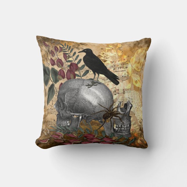 Coussin Crâne de corbeau vintage (Recto)